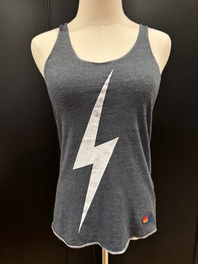 Aviator Nation Lightning Bolt Tank Top Medium Soft Retro Charcoal White Bolt ⚡️
